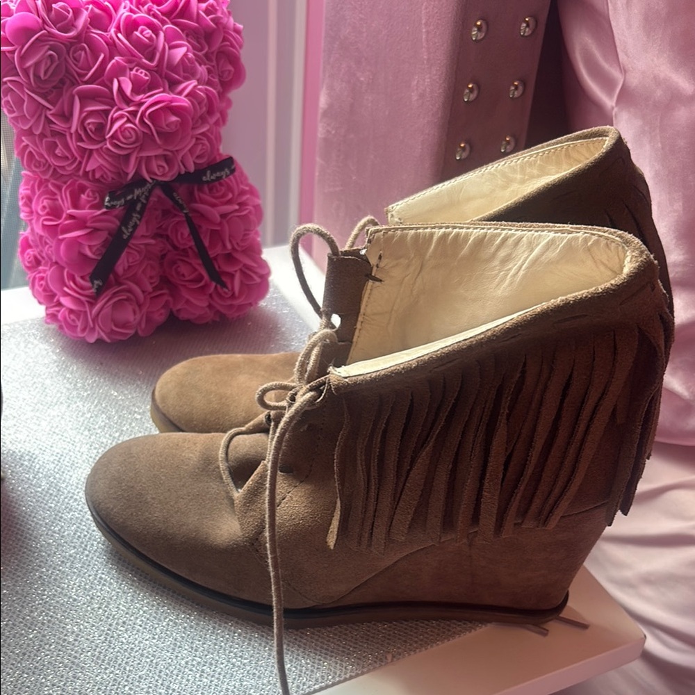 Zara Brown Heeled Fringe Boots